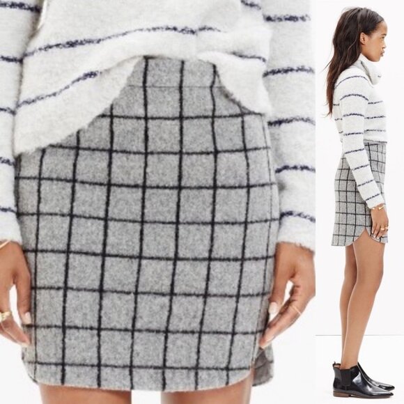 Madewell Wool Shirttail Mini Skirt Womens Size 0 Plaid Career-Wear Fleece Boho - Picture 2 of 12